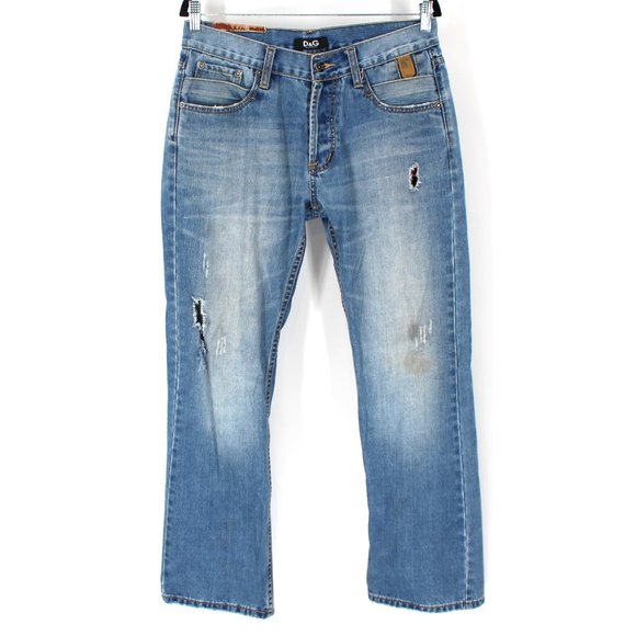 D&G Other - Dolce & Gabbana Button Fly Jeans Light Wash Denim Distressed Straight Leg 33 D&G